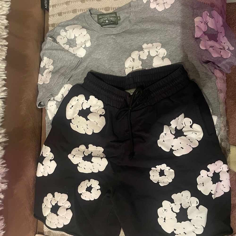 Men's Black Athletic Shorts with White Floral Design